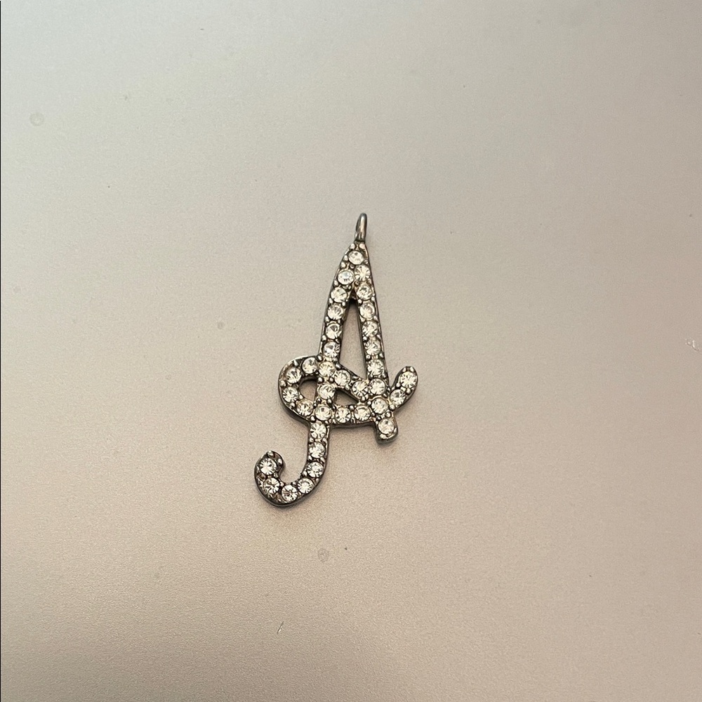 Rhinestone Letter A Pendant Sparkling Silver Tone